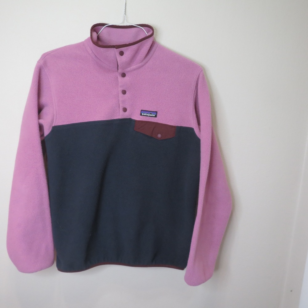 Patagonia Synchilla Snap-T Fleece Pullover Pink Navy Blue Womens Medium